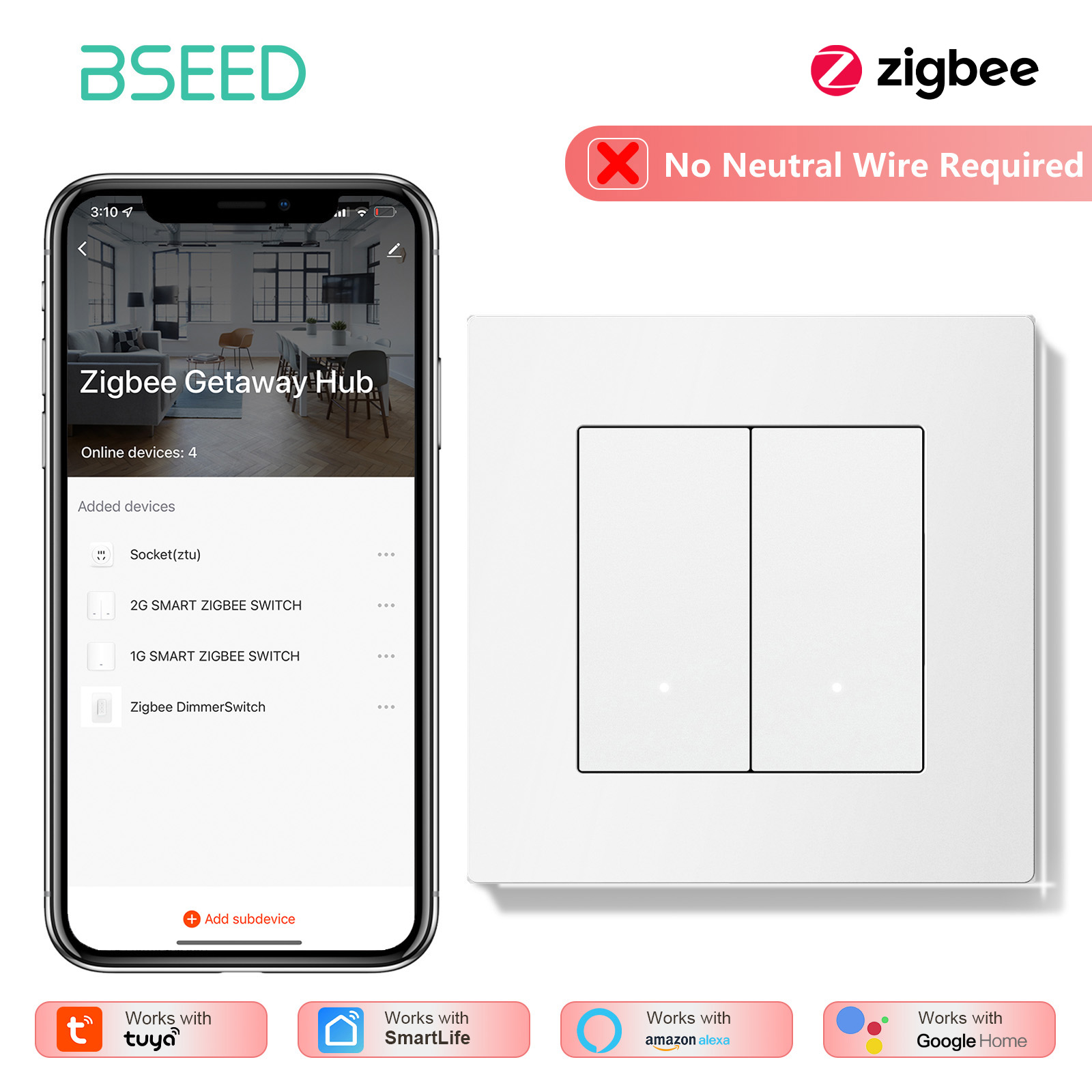 Interruptor de Luz Zigbee BSEE - Tuya 4 Channel reseña y precio
